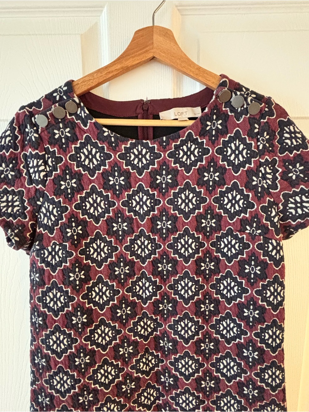 LOFT Burgundy and Navy Patterned Mini Dress - Picture 4 of 5